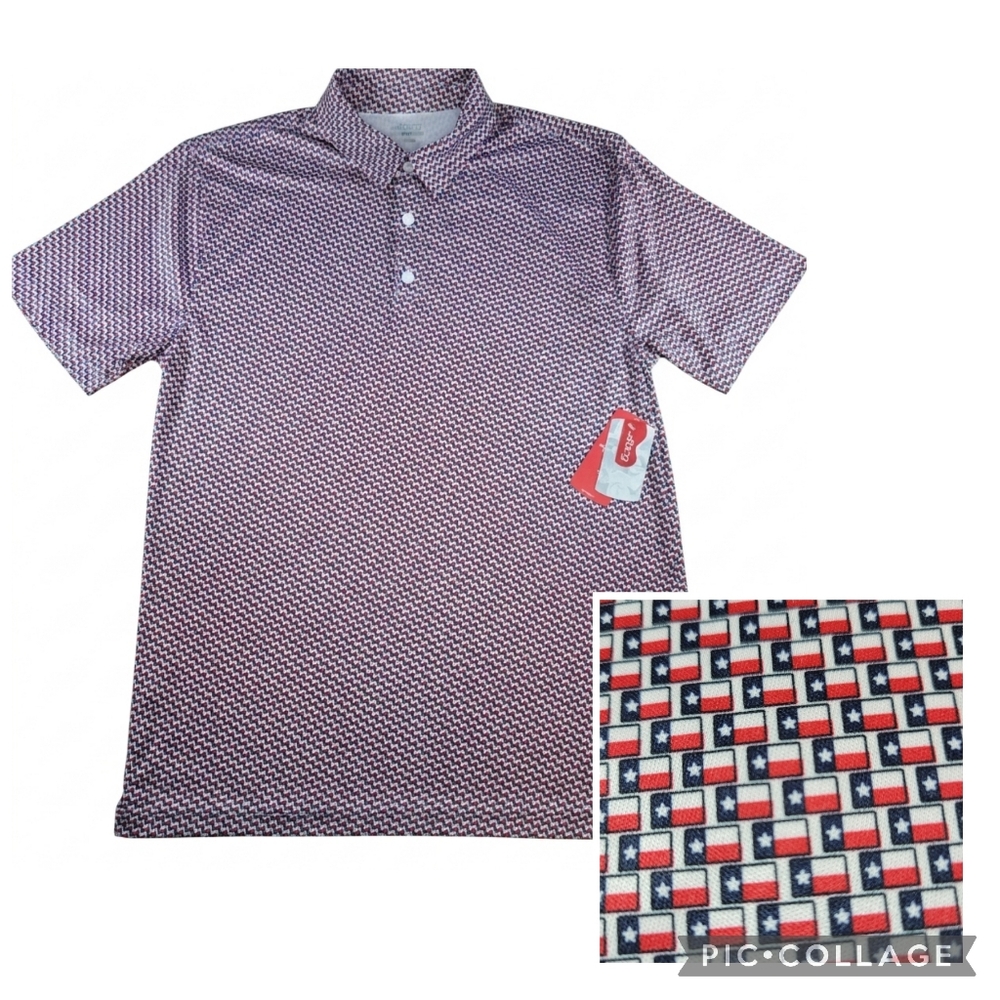 BCG 174050 Texas Flag Golf Polo Shirt Men Size L Red White Blue Moisture Wicking